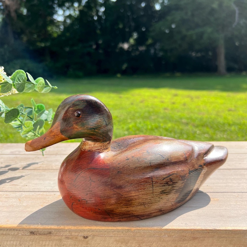 Vintage 1985 Wooden Mallard Duck | Hand-Painted and Signed